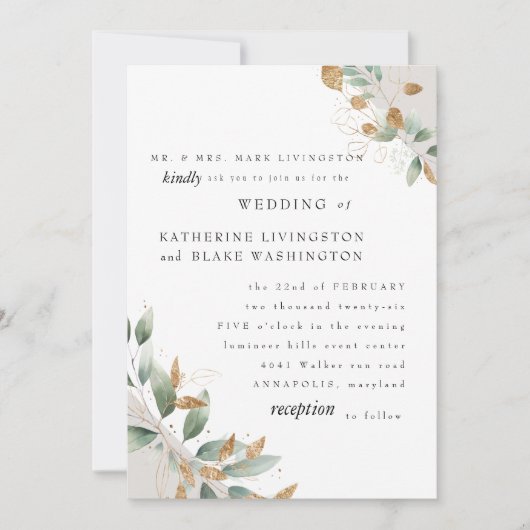 Elegant Foliage Cream Bride Parents Wedding Matte Kaart (Voorkant)