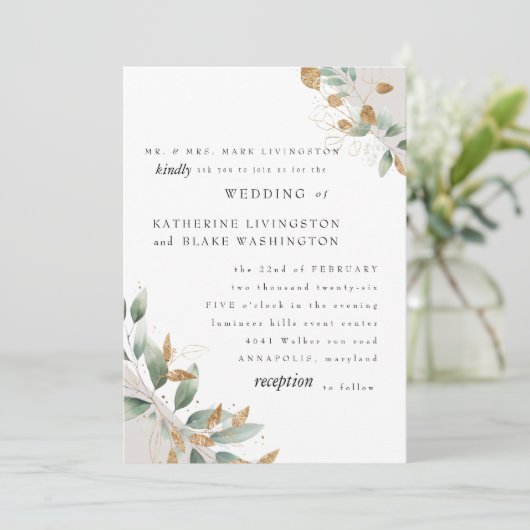 Elegant Foliage Cream Bride Parents Wedding Matte Kaart