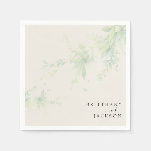 Elegant Foliage Cream Gepersonaliseerde bruiloft Servet (Voorkant)