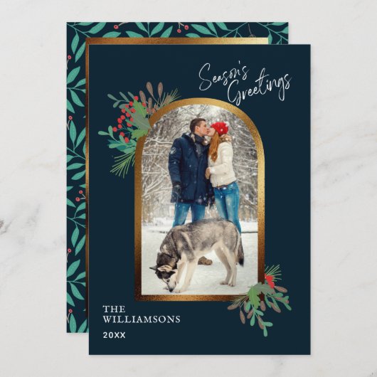 Elegant Foliage Custom Photo Season's Greetings Feestdagenkaart (Voorkant / Achterkant)