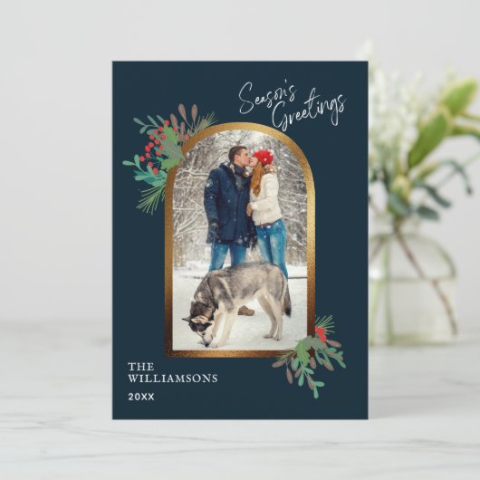 Elegant Foliage Custom Photo Season's Greetings Feestdagenkaart (Staand voorkant)