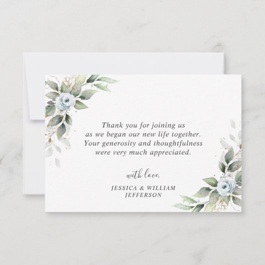 Elegant Foliage Dusty Blue Flowers Bedankkaart (Achterkant)