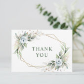 Elegant Foliage Dusty Blue Flowers Bedankkaart (Staand voorkant)