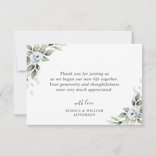 Elegant Foliage Dusty Blue Flowers Bedankkaart (Achterkant)