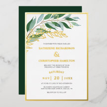 Elegant Foliage Forest Groen Goud Blad Bruiloft