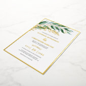 Elegant Foliage Forest Groen Goud Blad Bruiloft Folie Uitnodiging (Gedraaid)