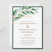 Elegant Foliage Forest Groen Goud Blad Bruiloft Kaart (Voorkant)