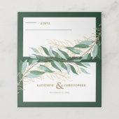 Elegant Foliage Forest Groen Goud Bruiloft Plaatskaartje (Buitenkant ongevouwen)