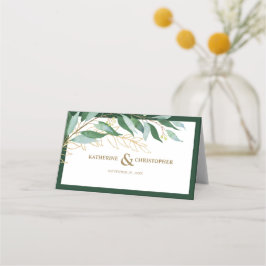 Elegant Foliage Forest Groen Goud Bruiloft Plaatskaartje