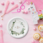 Elegant Foliage Gold Geometric Monogram Weddenscha Papieren Bordje (Feest)