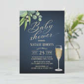 Elegant Foliage Gold Typography Navy Baby shower Kaart (Staand voorkant)