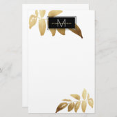 Elegant Foliage Gold White Monogram Briefpapier (Voorkant / Achterkant)