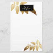 Elegant Foliage Gold White Monogram Briefpapier (Voorkant)