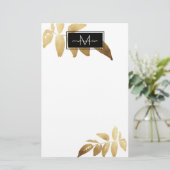 Elegant Foliage Gold White Monogram Briefpapier (Staand voorkant)