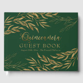 Elegant Foliage Green en Gold Quinceanera Gastenboek (Voorkant)