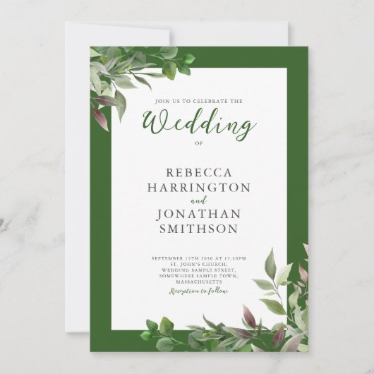 Elegant Foliage Green Leaf Wedding Invitation (Voorkant)
