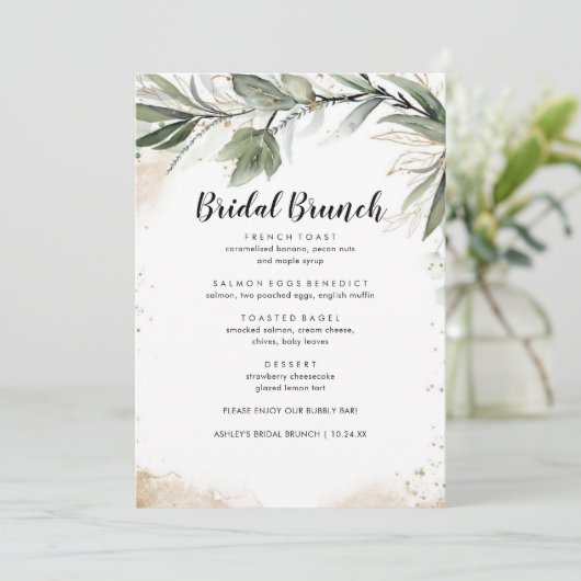 Elegant Foliage Greenery Bridal Brunch Menu (Staand voorkant)