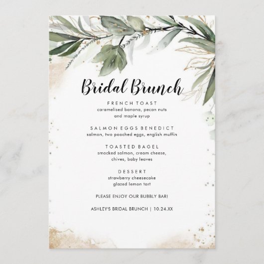 Elegant Foliage Greenery Bridal Brunch Menu (Voorkant)