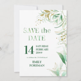 Elegant Foliage Groen Goud Waterverf en Glitter Save The Date