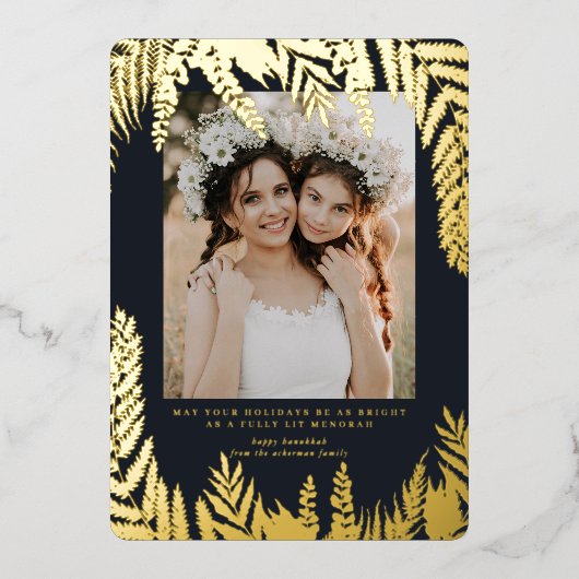 Elegant Foliage | Hanukkah Photo Collage Kaart (Voorkant)