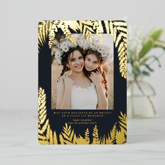 Elegant Foliage | Hanukkah Photo Collage Kaart (Staand Voorkant)