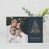 Elegant Foliage-kerstboom | marine | Foto Feestdagenkaart (Staand voorkant)