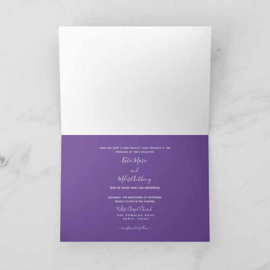 Elegant Foliage & Lavender Folded Wedding Kaart (Binnen)