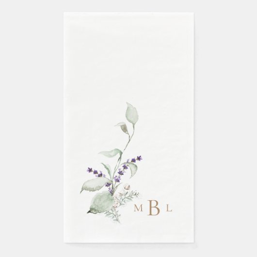 Elegant Foliage Lavender Gold Monogram Weddenschap Servet (Voorkant)