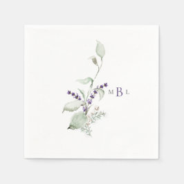 Elegant Foliage & Lavender Monogram II Weddenschap Servet