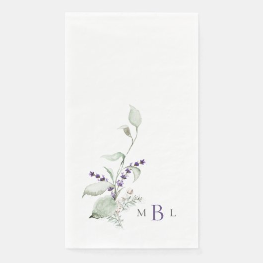 Elegant Foliage & Lavender Monogram Weddenschap II Servet (Voorkant)