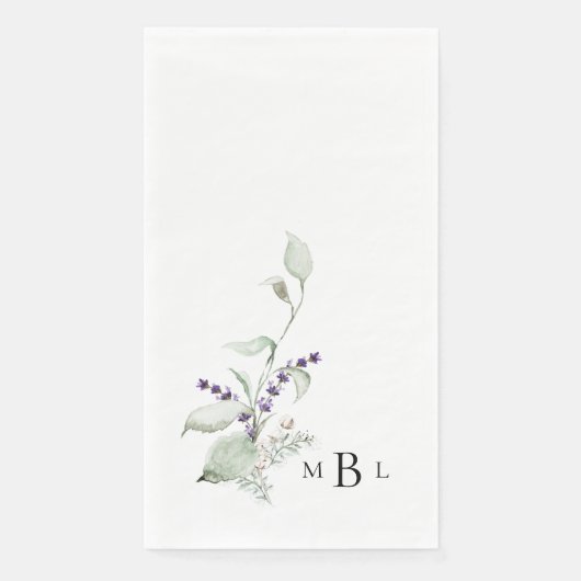 Elegant Foliage Lavender Monogram Weddenschap Servet (Voorkant)