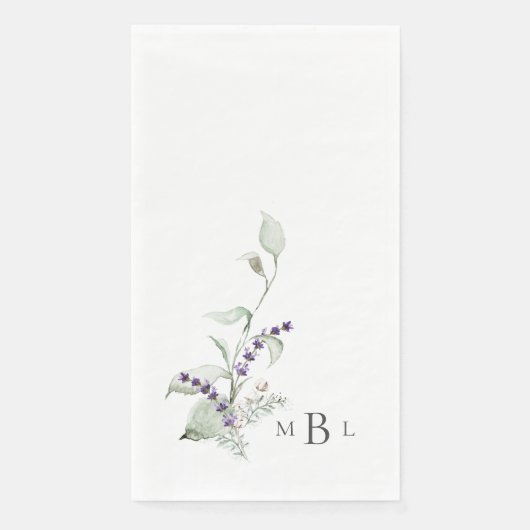 Elegant Foliage & Lavender Monogram Weddenschap Servet (Voorkant)