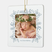Elegant Foliage Lijst Eerste Kerstblauw Foto Keramisch Ornament (Links)