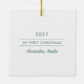 Elegant Foliage Lijst Eerste Kerstblauw Foto Keramisch Ornament (Achterkant)