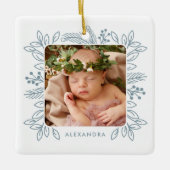 Elegant Foliage Lijst Eerste Kerstblauw Foto Keramisch Ornament (Voorkant)