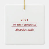 Elegant Foliage Lijst Eerste Kerstdag Rood Foto Keramisch Ornament (Achterkant)