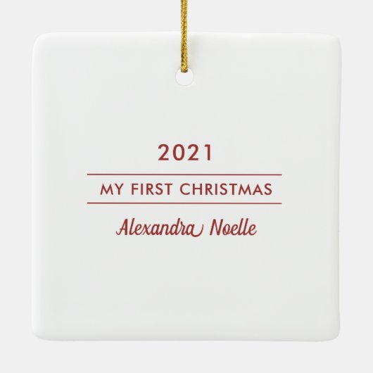 Elegant Foliage Lijst Eerste Kerstdag Rood Foto Keramisch Ornament (Achterkant)