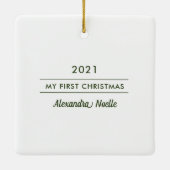 Elegant Foliage Lijst Eerste Kerstmis Roos Foto Keramisch Ornament (Achterkant)