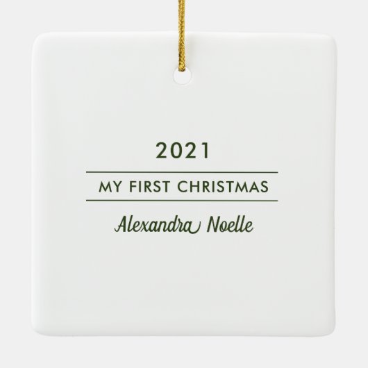 Elegant Foliage Lijst Eerste Kerstmis Roos Foto Keramisch Ornament (Achterkant)