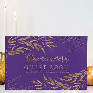 Elegant Foliage Paars en Gold Quinceanera Gastenboek