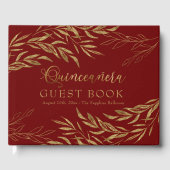 Elegant Foliage Red en Gold Quinceanera Gastenboek (Voorkant)
