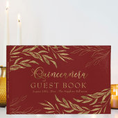 Elegant Foliage Red en Gold Quinceanera Gastenboek