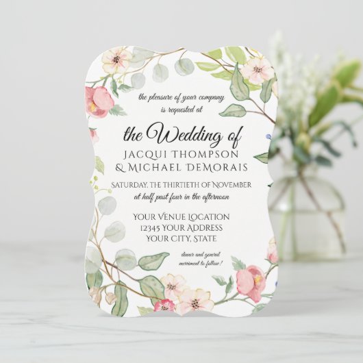 Elegant Foliage Silver Sage Waterverf Wilde Rozen Kaart (Staand voorkant)