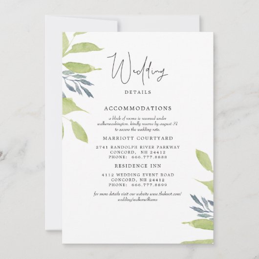 Elegant Foliage Simple Wedding 2 Hotels - Gegevens Kaart (Voorkant)