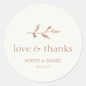 Elegant Foliage Waterverf Bruiloft Dank u Ronde Sticker (Voorkant)