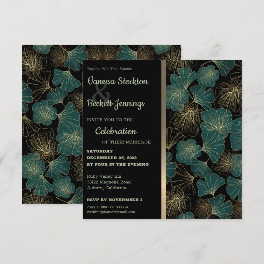 Elegant Foliage Wedding Invitation Kaart (Voorkant / Achterkant)