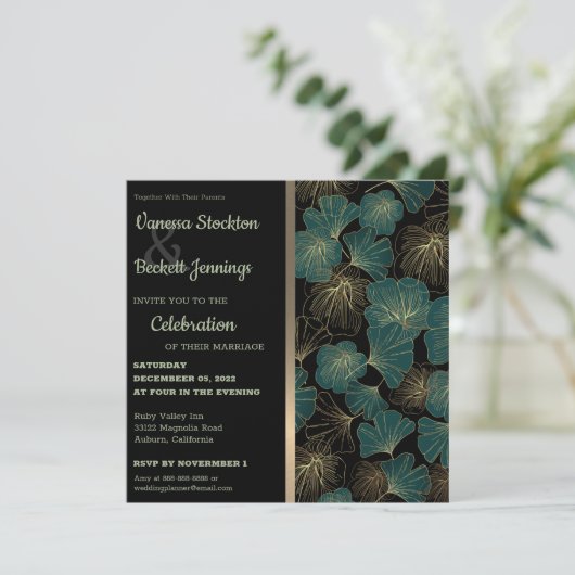 Elegant Foliage Wedding Invitation Kaart (Staand voorkant)