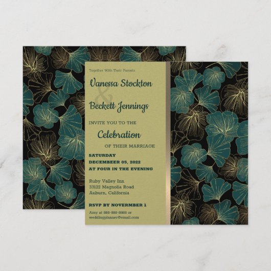 Elegant Foliage Wedding Invitation Kaart (Voorkant / Achterkant)