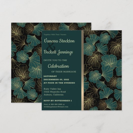 Elegant Foliage Wedding Invitation Kaart (Voorkant / Achterkant)