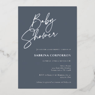 Elegant Folie Genderneutrale douche Dusty Blue Folie Uitnodiging